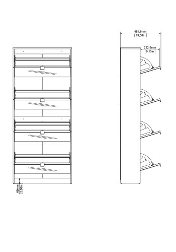 TVILUM Shoes skoskab - natur/glas egetrsfinér/spejlglas, m. 4 spejl klaplger og 2 rum