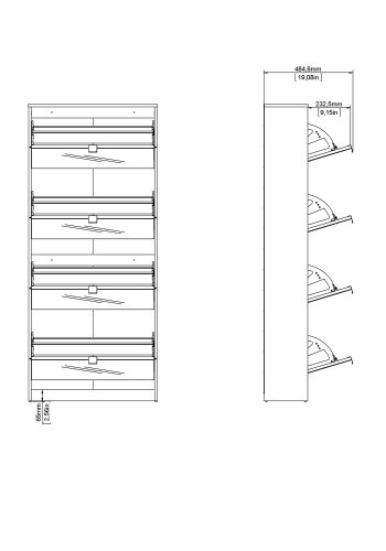 TVILUM Shoes skoskab - hvid/glas tr/spejlglas, m. 4 spejl klaplger og 2 rum 