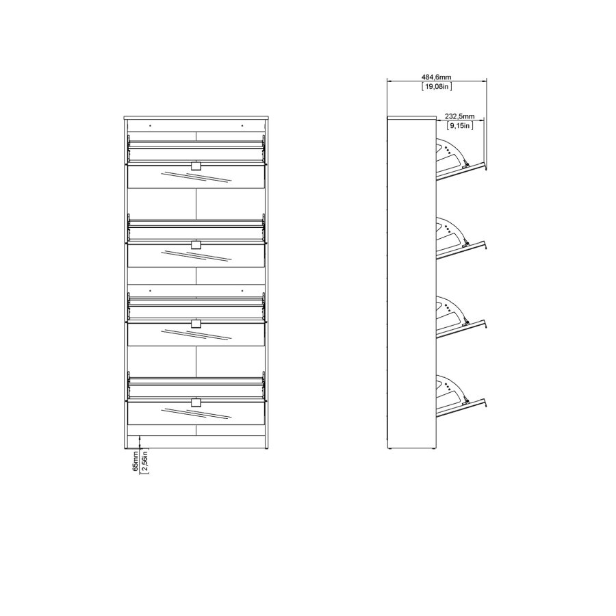 TVILUM Shoes skoskab - hvid/glas tr/spejlglas, m. 4 spejl klaplger og 2 rum 