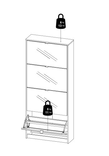 TVILUM Shoes skoskab - hvid/glas tr/spejlglas, m. 4 spejl klaplger og 2 rum 
