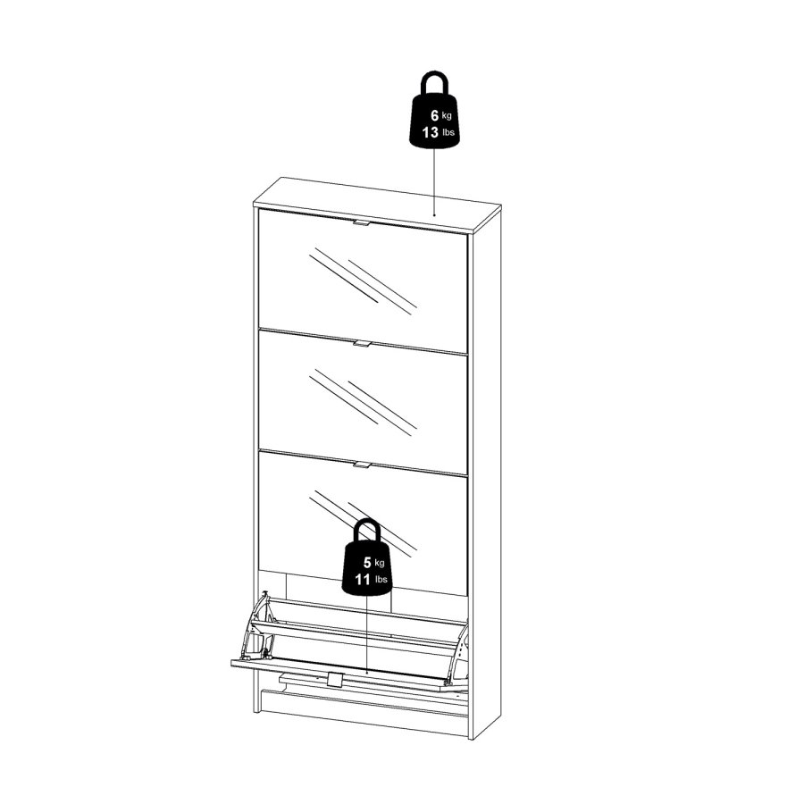 TVILUM Shoes skoskab - hvid/glas tr/spejlglas, m. 4 spejl klaplger og 2 rum 