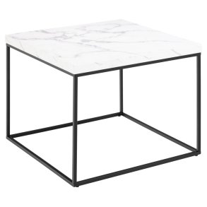 ACT NORDIC Barossa sofabord, kvadratisk - hvid papir Carrara marmorlook og sort stl (60x60)