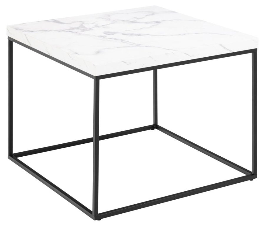 ACT NORDIC Barossa sofabord, kvadratisk - hvid papir Carrara marmorlook og sort stl (60x60)