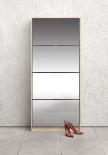 TVILUM Shoes skoskab - natur/glas egetrsfinér/spejlglas, m. 4 spejl klaplger og 2 rum