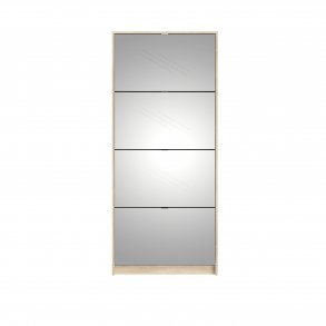 TVILUM Shoes skoskab - natur/glas egetrsfinér/spejlglas, m. 4 spejl klaplger og 2 rum