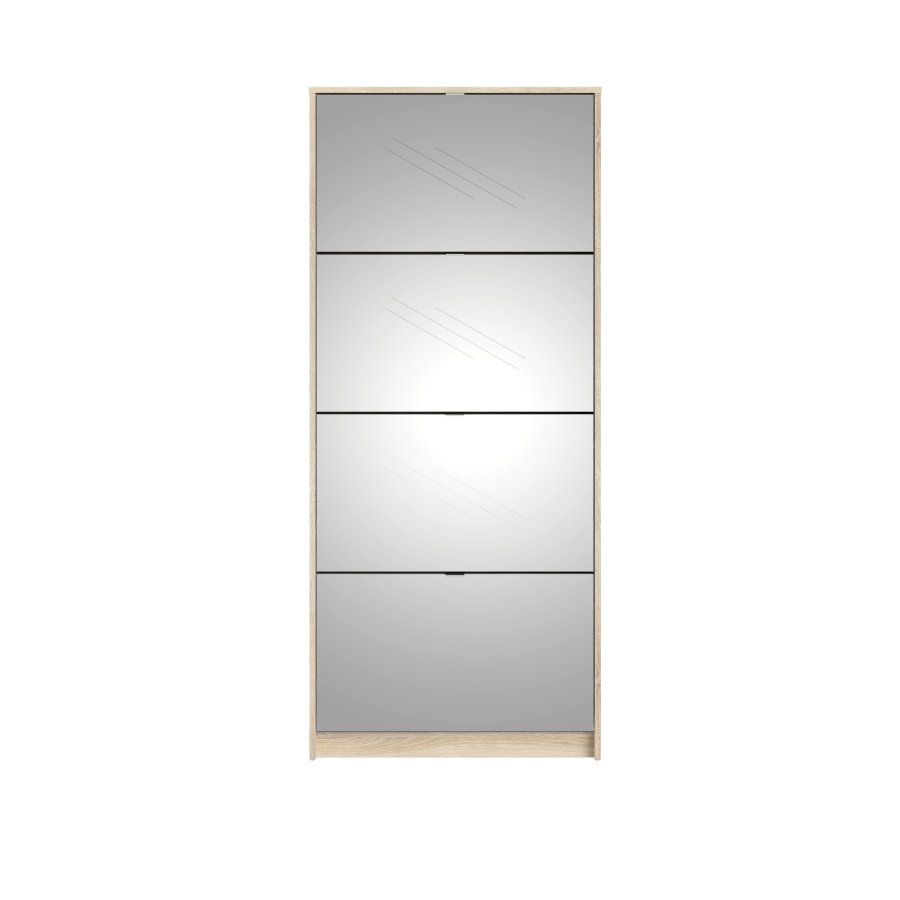 TVILUM Shoes skoskab - natur/glas egetrsfinér/spejlglas, m. 4 spejl klaplger og 2 rum