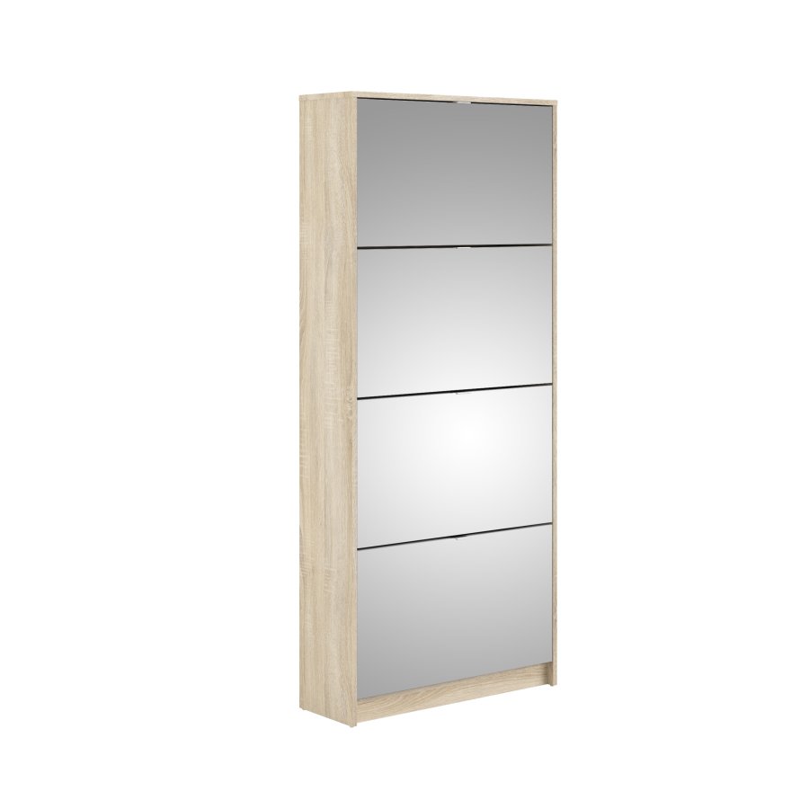 TVILUM Shoes skoskab - natur/glas egetrsfinér/spejlglas, m. 4 spejl klaplger og 2 rum