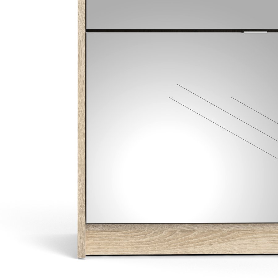 TVILUM Shoes skoskab - natur/glas egetrsfinér/spejlglas, m. 4 spejl klaplger og 2 rum