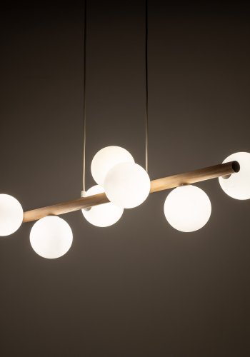 TK Ester loftlampe, m. 7 skrme - hvid glas og natur fyrretr