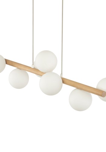 TK Ester loftlampe, m. 7 skrme - hvid glas og natur fyrretr