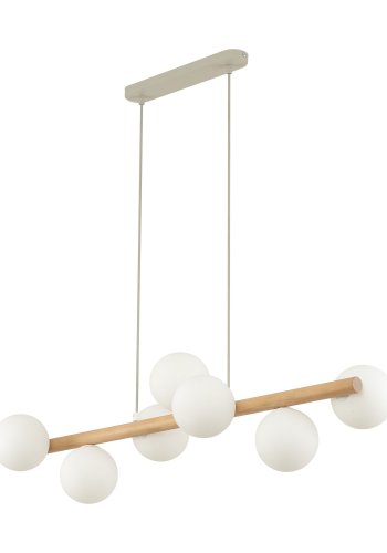 TK Ester loftlampe, m. 7 skrme - hvid glas og natur fyrretr