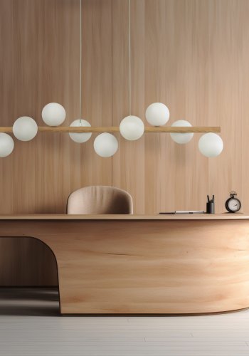 TK Ester loftlampe, m. 9 skrme - glas, natur tr og hvid metal