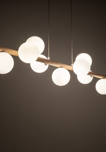 TK Ester loftlampe, m. 9 skrme - glas, natur tr og hvid metal