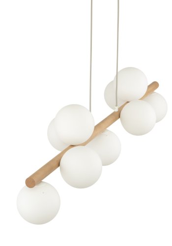 TK Ester loftlampe, m. 9 skrme - glas, natur tr og hvid metal