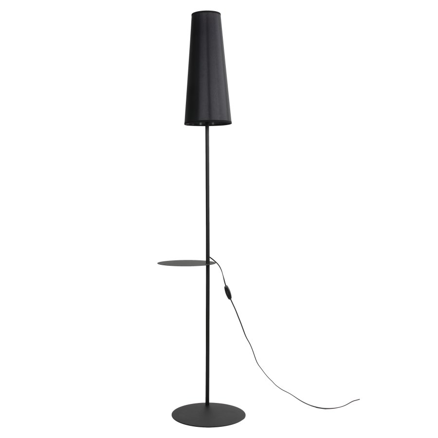 TK Zing gulvlampe, m. 1 hylde - sort stof og sort metal