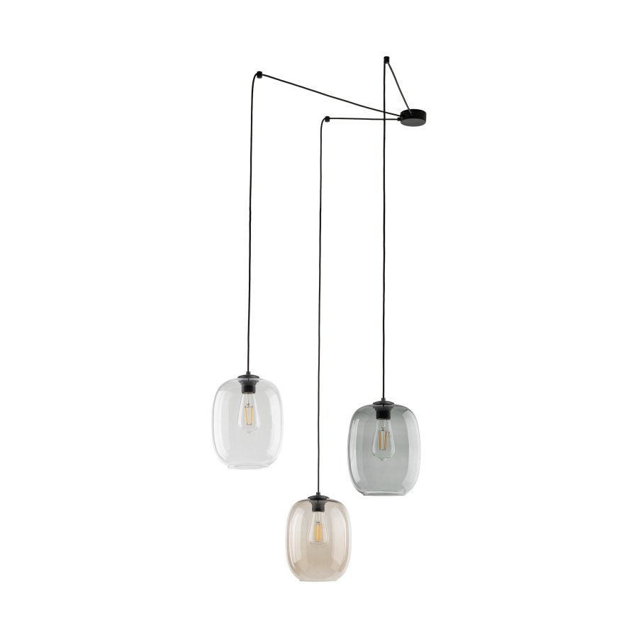 TK Elio loftlampe, m. 3 skrme - multifarvet glas og sort metal