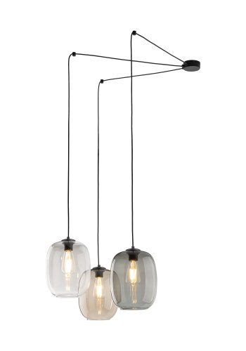 TK Elio loftlampe, m. 3 skrme - multifarvet glas og sort metal