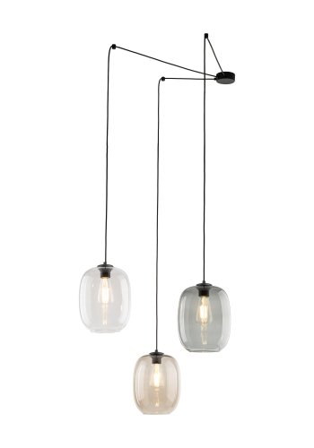 TK Elio loftlampe, m. 3 skrme - multifarvet glas og sort metal