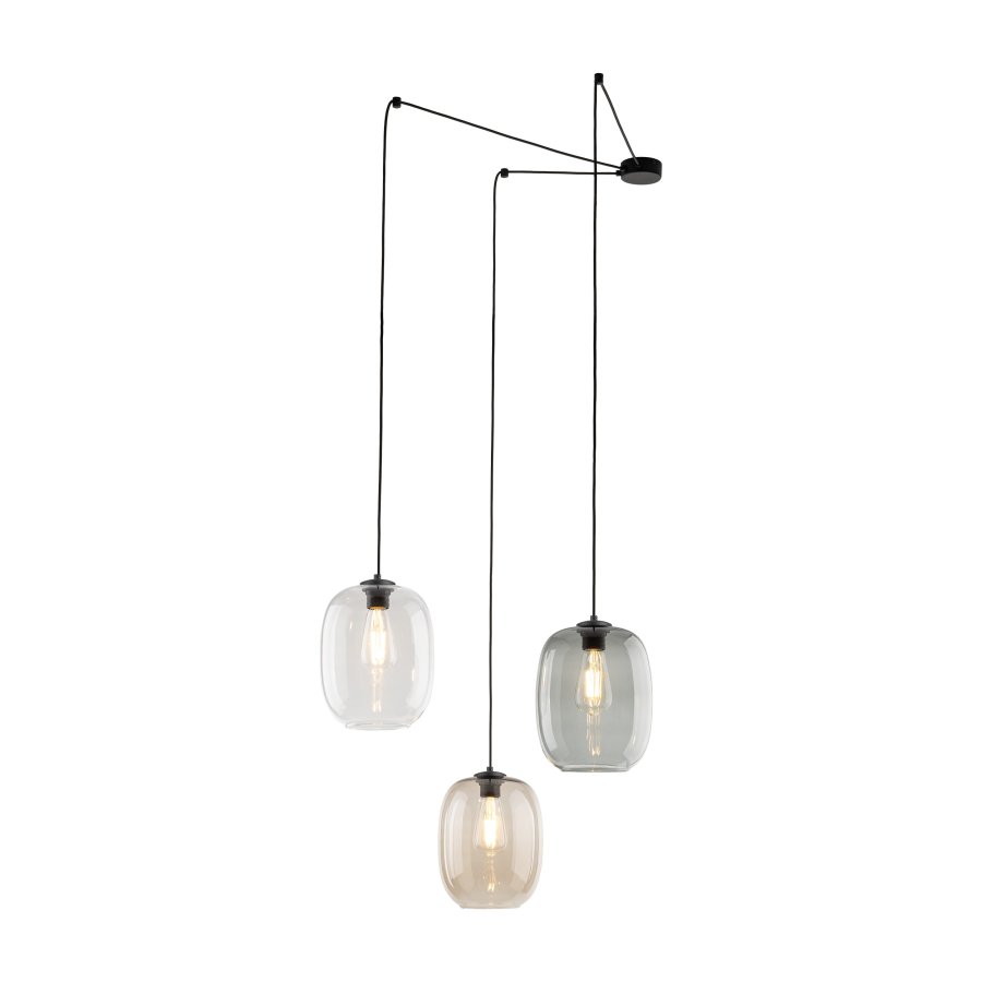 TK Elio loftlampe, m. 3 skrme - multifarvet glas og sort metal