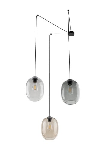 TK Elio loftlampe, m. 3 skrme - multifarvet glas og sort metal