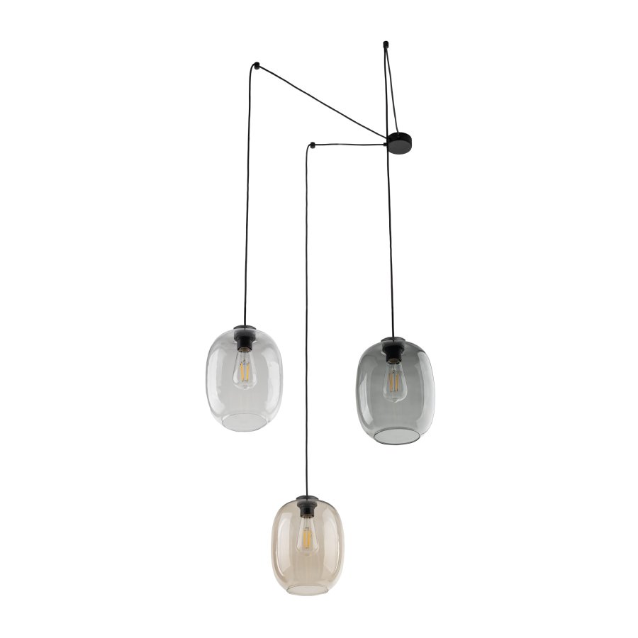 TK Elio loftlampe, m. 3 skrme - multifarvet glas og sort metal