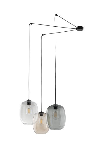TK Elio loftlampe, m. 3 skrme - multifarvet glas og sort metal