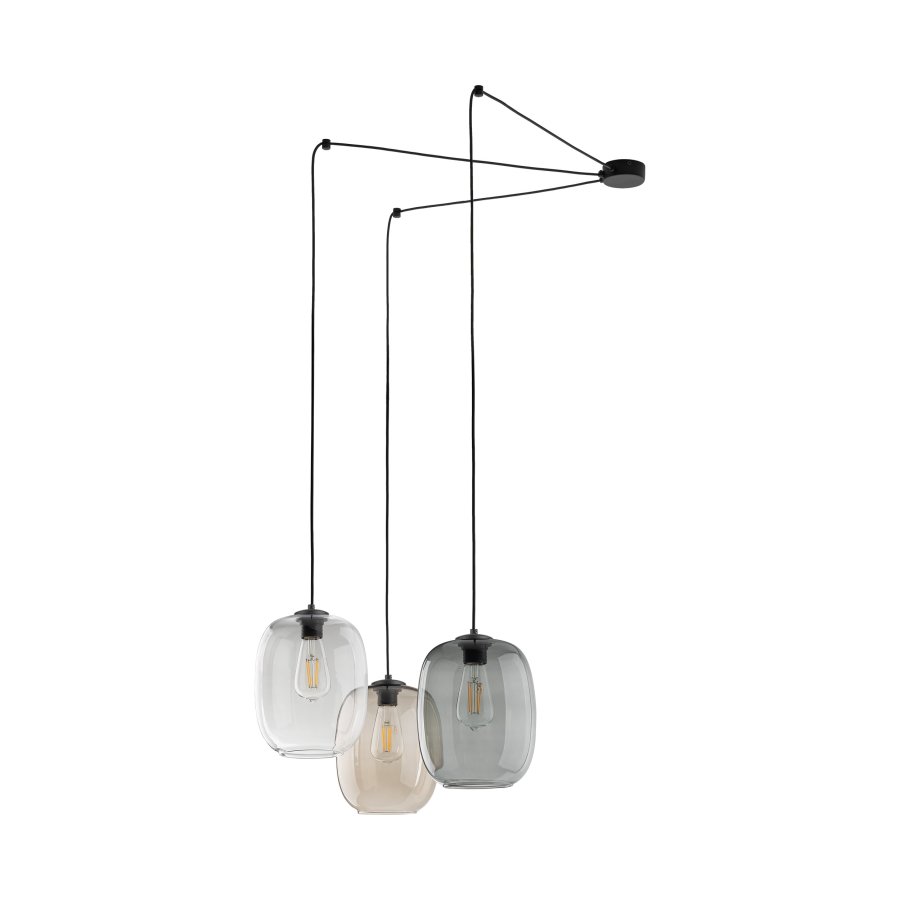TK Elio loftlampe, m. 3 skrme - multifarvet glas og sort metal