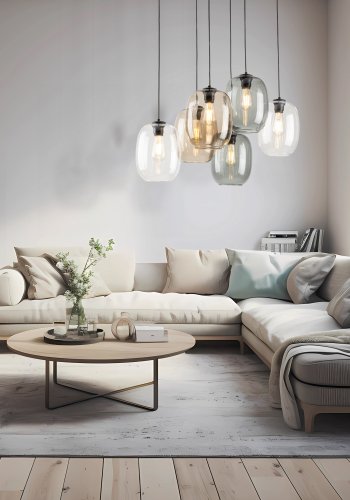 TK Elio loftlampe, m. 6 skrme - multifarvet glas og sort metal