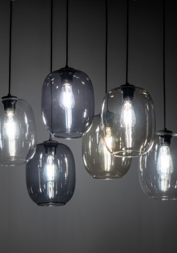 TK Elio loftlampe, m. 6 skrme - multifarvet glas og sort metal