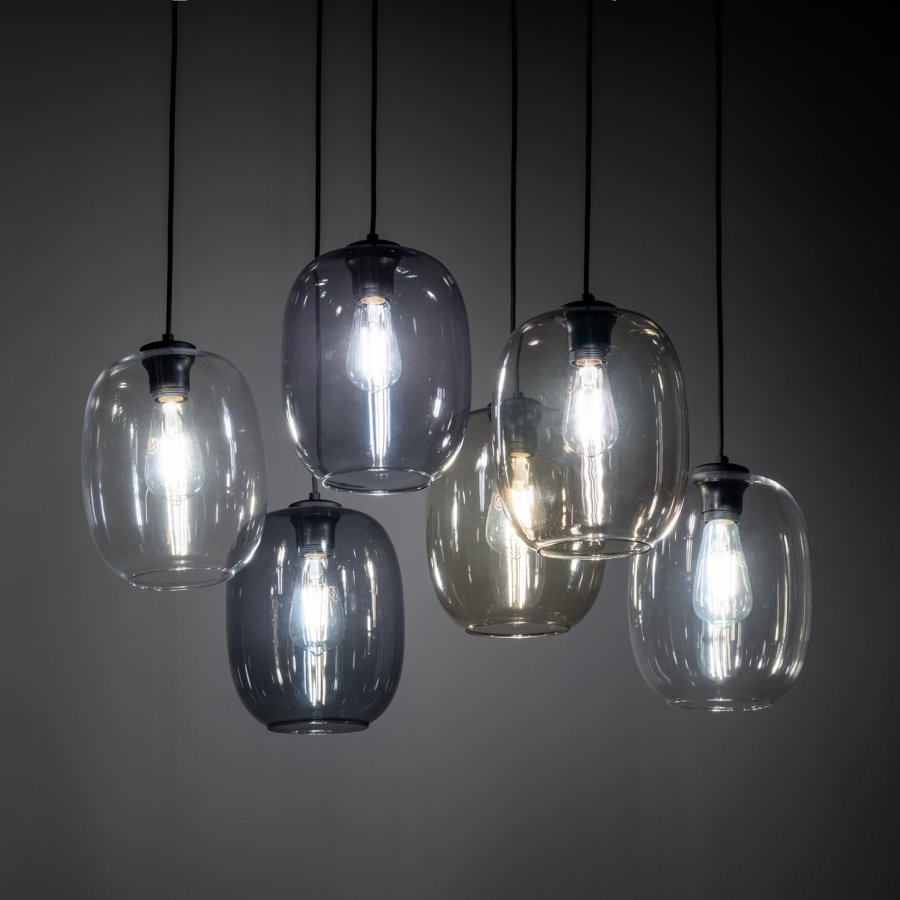 TK Elio loftlampe, m. 6 skrme - multifarvet glas og sort metal