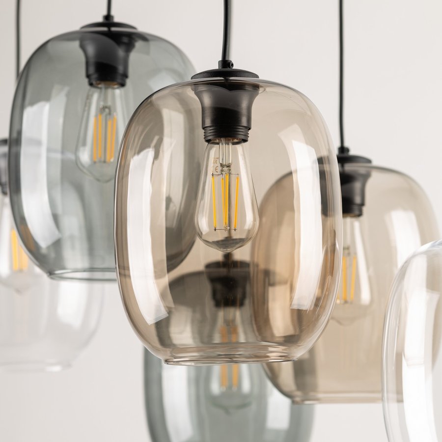 TK Elio loftlampe, m. 6 skrme - multifarvet glas og sort metal