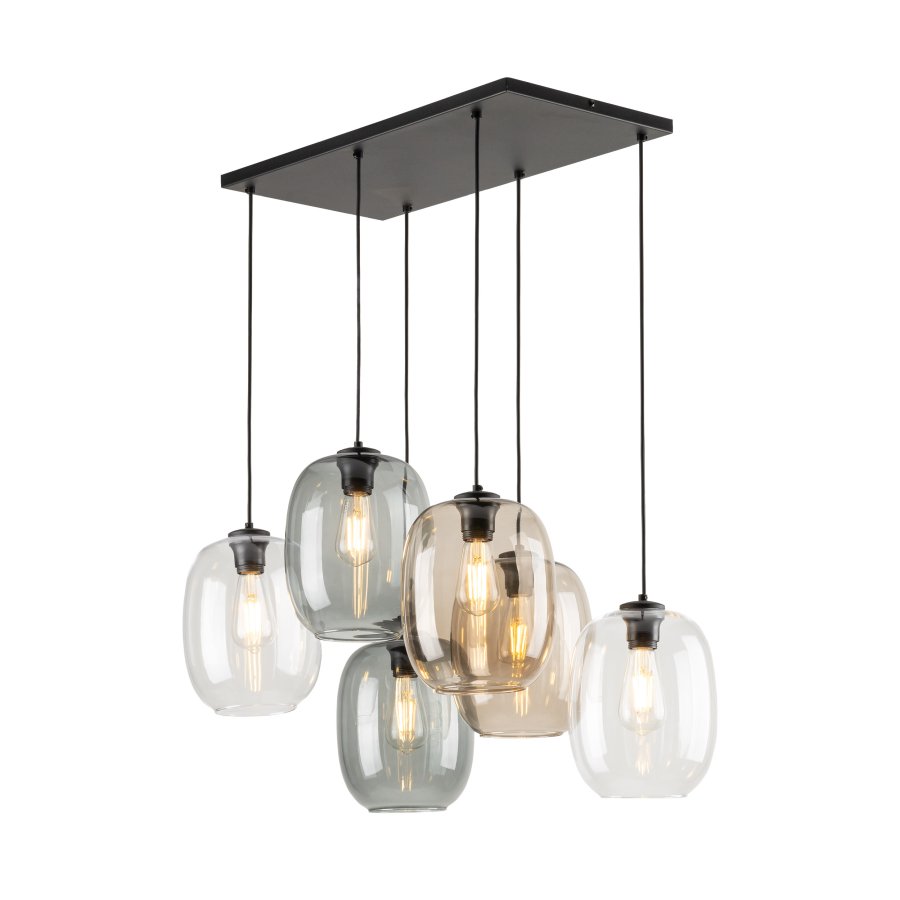 TK Elio loftlampe, m. 6 skrme - multifarvet glas og sort metal