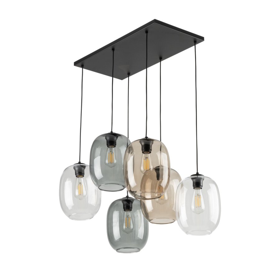 TK Elio loftlampe, m. 6 skrme - multifarvet glas og sort metal