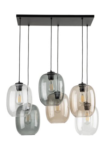 TK Elio loftlampe, m. 6 skrme - multifarvet glas og sort metal