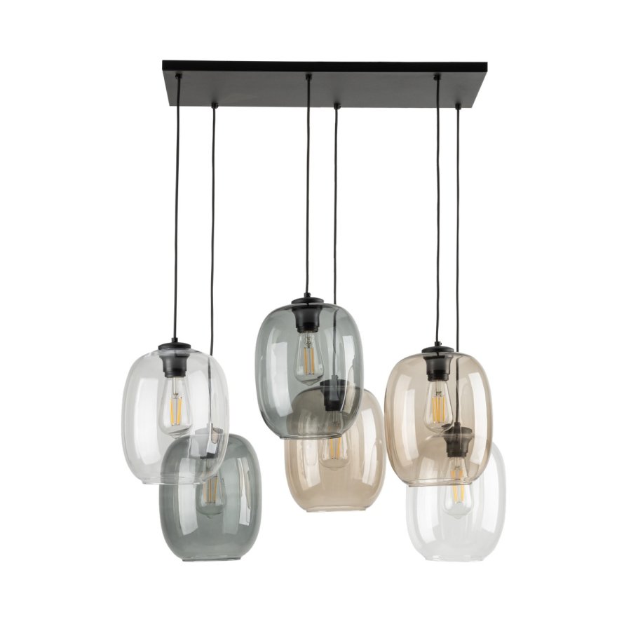 TK Elio loftlampe, m. 6 skrme - multifarvet glas og sort metal
