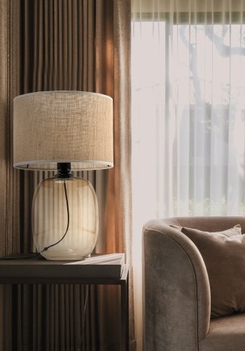 TK Melody bordlampe - natur jute og topas glas