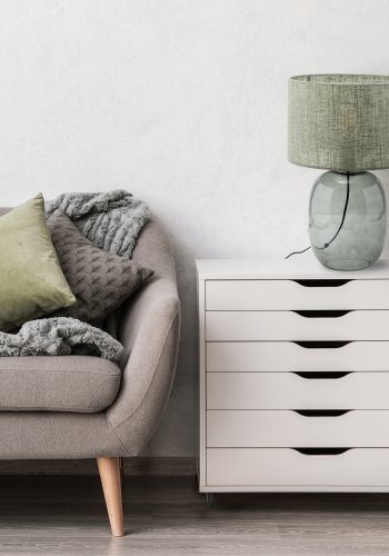 TK Melody bordlampe - grn stof og grafit glas