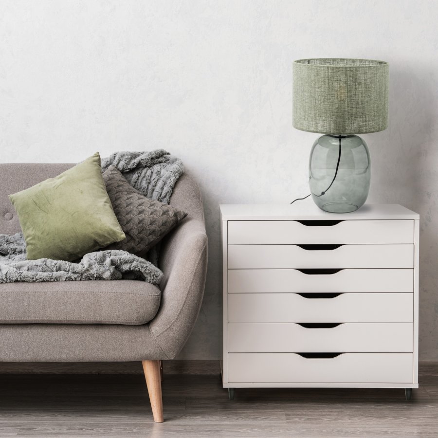 TK Melody bordlampe - grn stof og grafit glas