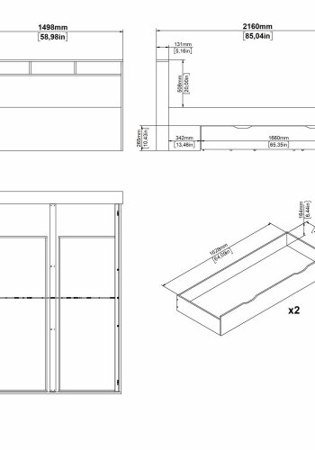 TVILUM Ikast Seng med 2 skuffer 140x200, Jackson Hickory / Hvid, 149,8 x 216 x 96,8 cm