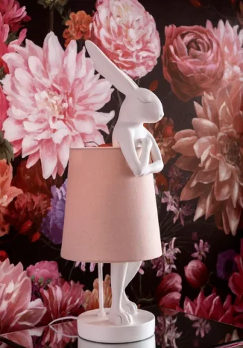KARE DESIGN Animal Rabbit bordlampe - rosa linnedhr og hvid polyresin/stl (H:50cm)