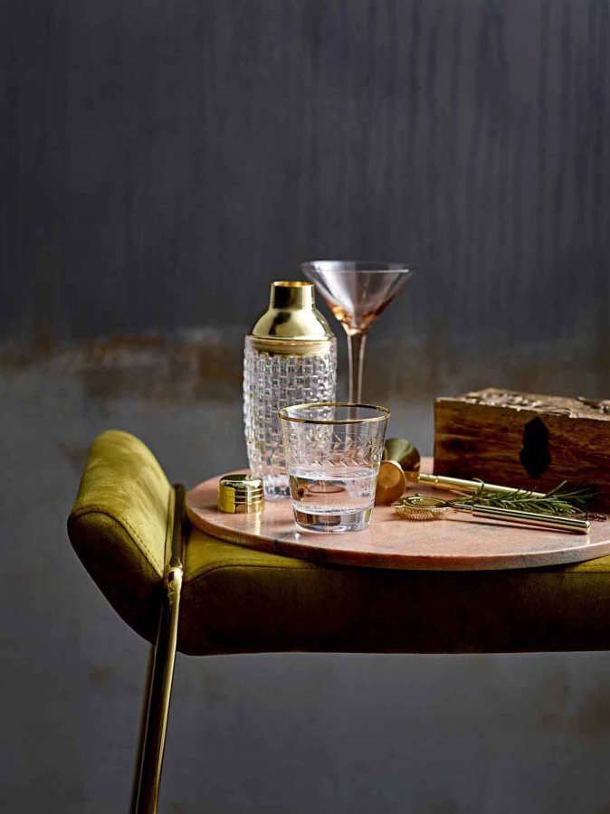 BLOOMINGVILLE Megan taburet - gul-grn polyester og metal, rektangulr (60x36)