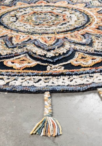 DUTCHBONE Pix gulvtppe, rund - bl og multifarvet uld og bomuld (170)