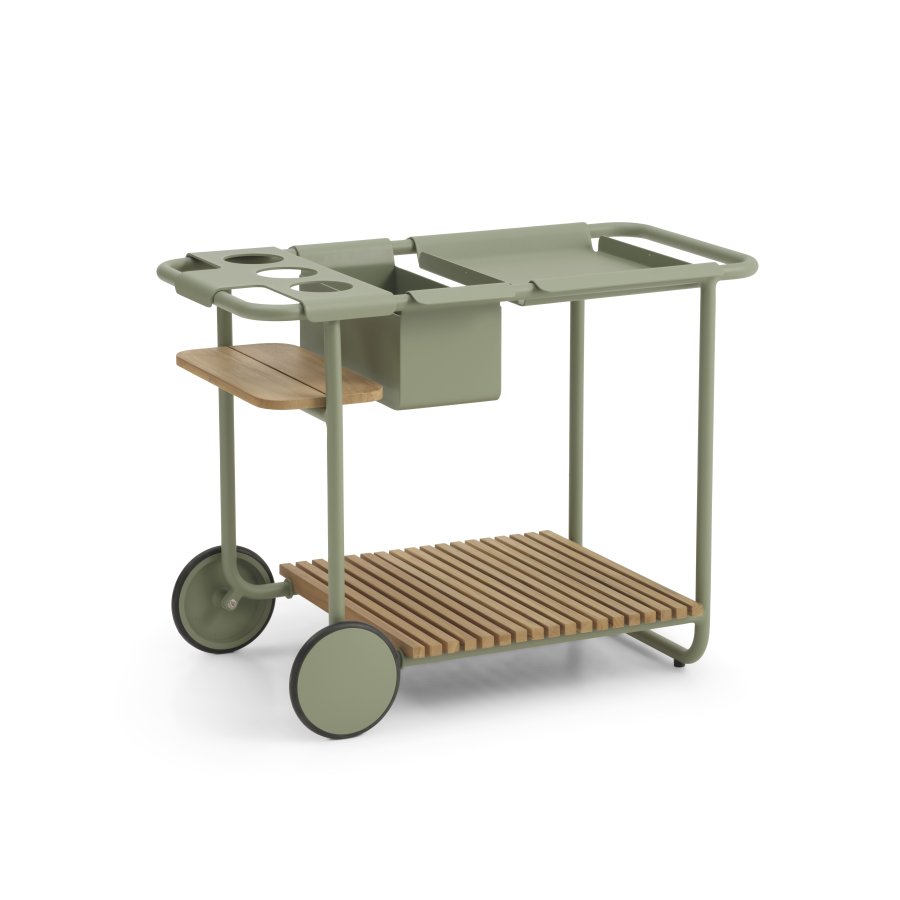 Santorini barbord, m. bakker S og L og L og flaskekler - stvet olivengrn aluminium (90,4x46,5)