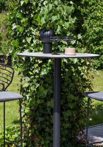 VENTURE DESIGN Milano udendrs barstol, m. rygln, fodsttte og gr stofhynde - sort stl