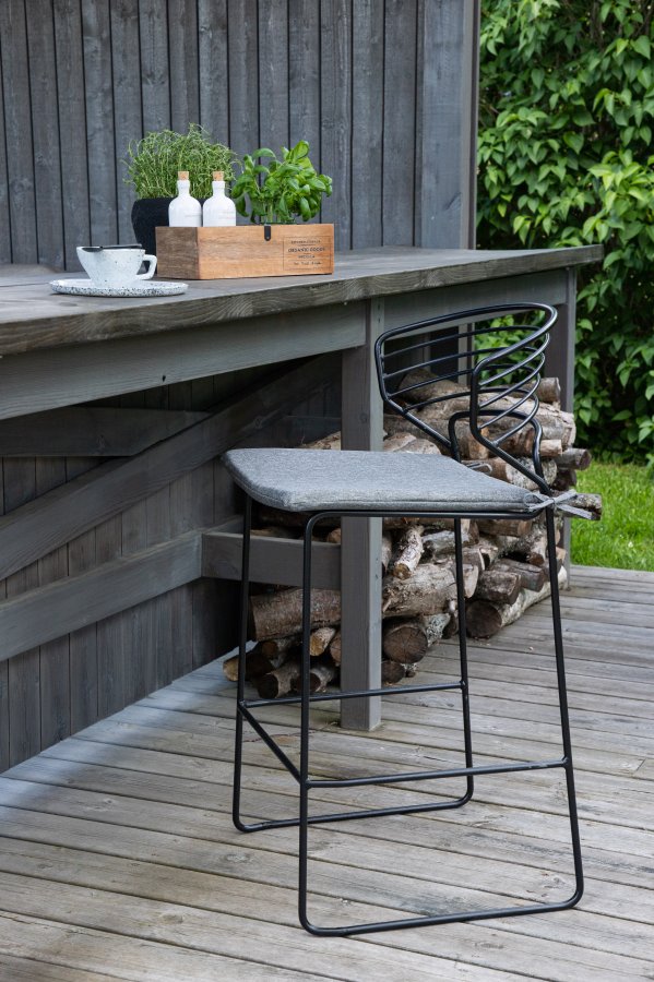 VENTURE DESIGN Milano udendrs barstol, m. rygln, fodsttte og gr stofhynde - sort stl