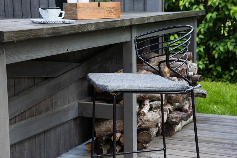 VENTURE DESIGN Milano udendrs barstol, m. rygln, fodsttte og gr stofhynde - sort stl