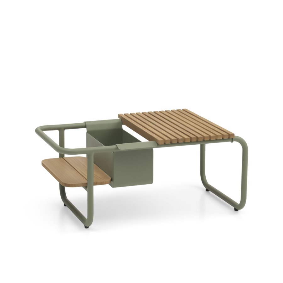 Santorini sofabord, m. teakbakke L og flaskekler S - stvet grn aluminium (83,3x46,5)