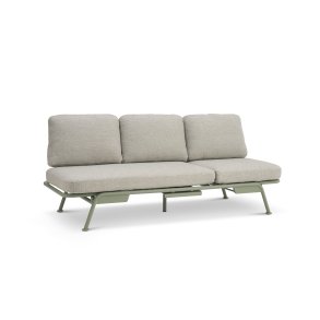 Santorini sofa, m. puder - sand stof og stvet olivengrn aluminium