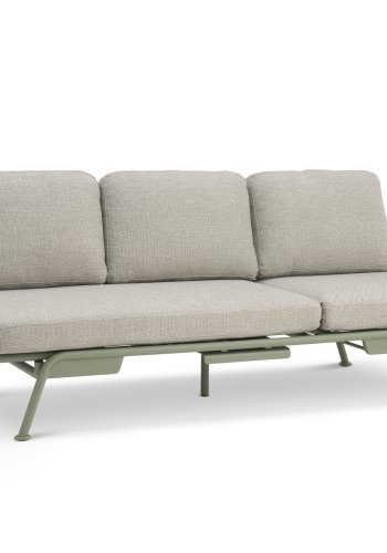 Santorini sofa, m. puder - sand stof og stvet olivengrn aluminium