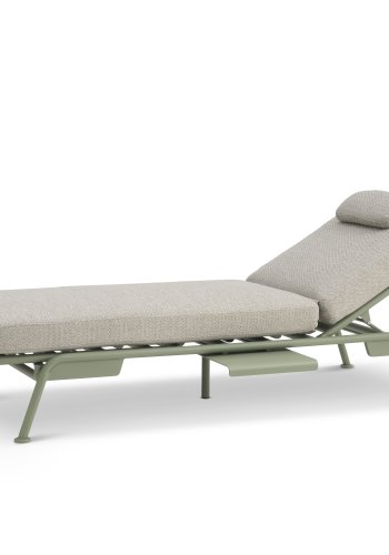 Santorini sofa, m. puder - sand stof og stvet olivengrn aluminium